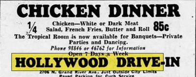 Hollywood Drive-In (Tonys Lounge) - Sep 1953 Ad
